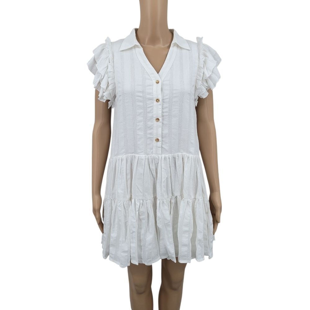 Fanco Cotton White Ruffle Sleeve Midi Dress Prarie Coastal Cowgirl Sorority Rush